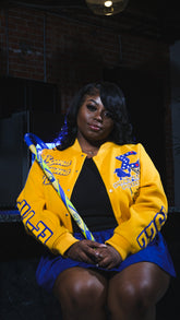 Sigma Gamma Rho Yellow Gold Graffiti Wool Crop Jacket