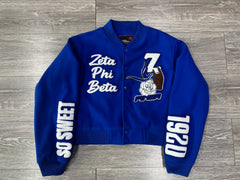 Zeta Phi Beta Royal Blue Graffiti Wool Crop Jacket