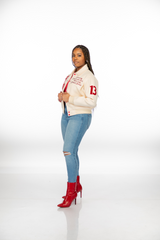 Delta Sigma Theta Cream Wool Semi-Crop Varsity Jacket