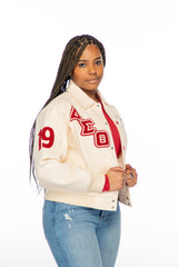 Delta Sigma Theta Cream Wool Semi-Crop Varsity Jacket