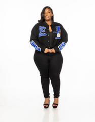 Zeta Phi Beta Black Graffiti Wool Crop Jacket