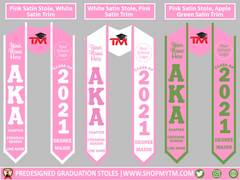 Alpha Kappa Alpha Custom Predesigned Graduation Stole w/ Garment Care Bag