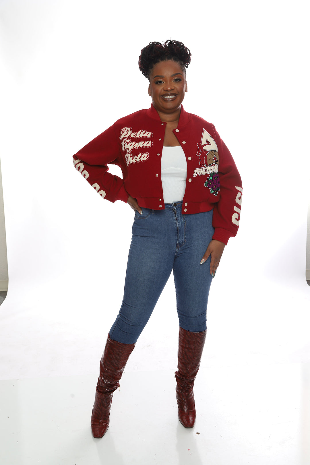 PRE-ORDER: Cropped Crimson Delta Sigma Theta Wool Jacket-Graffiti Style