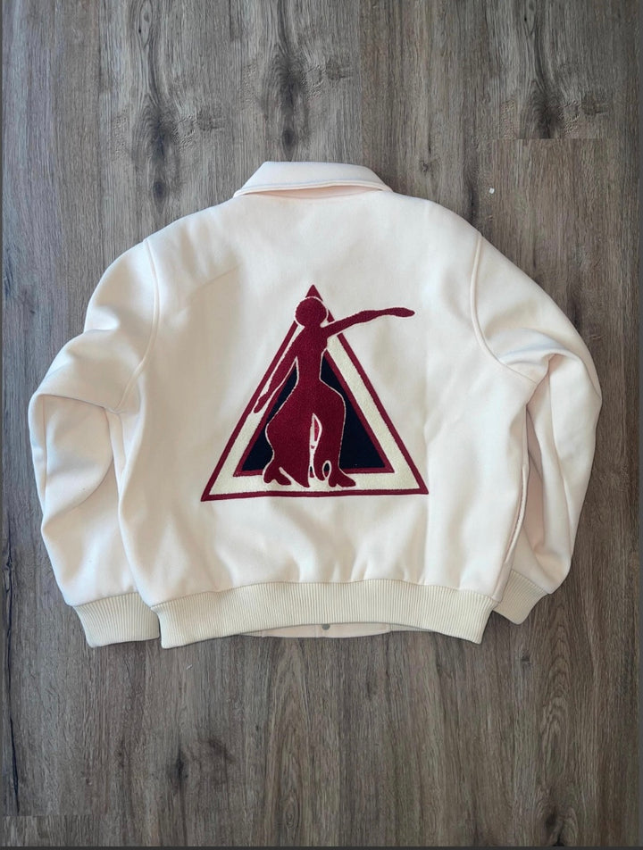 Cream Wool Delta Sigma Theta Semi-Crop Varsity Jacket