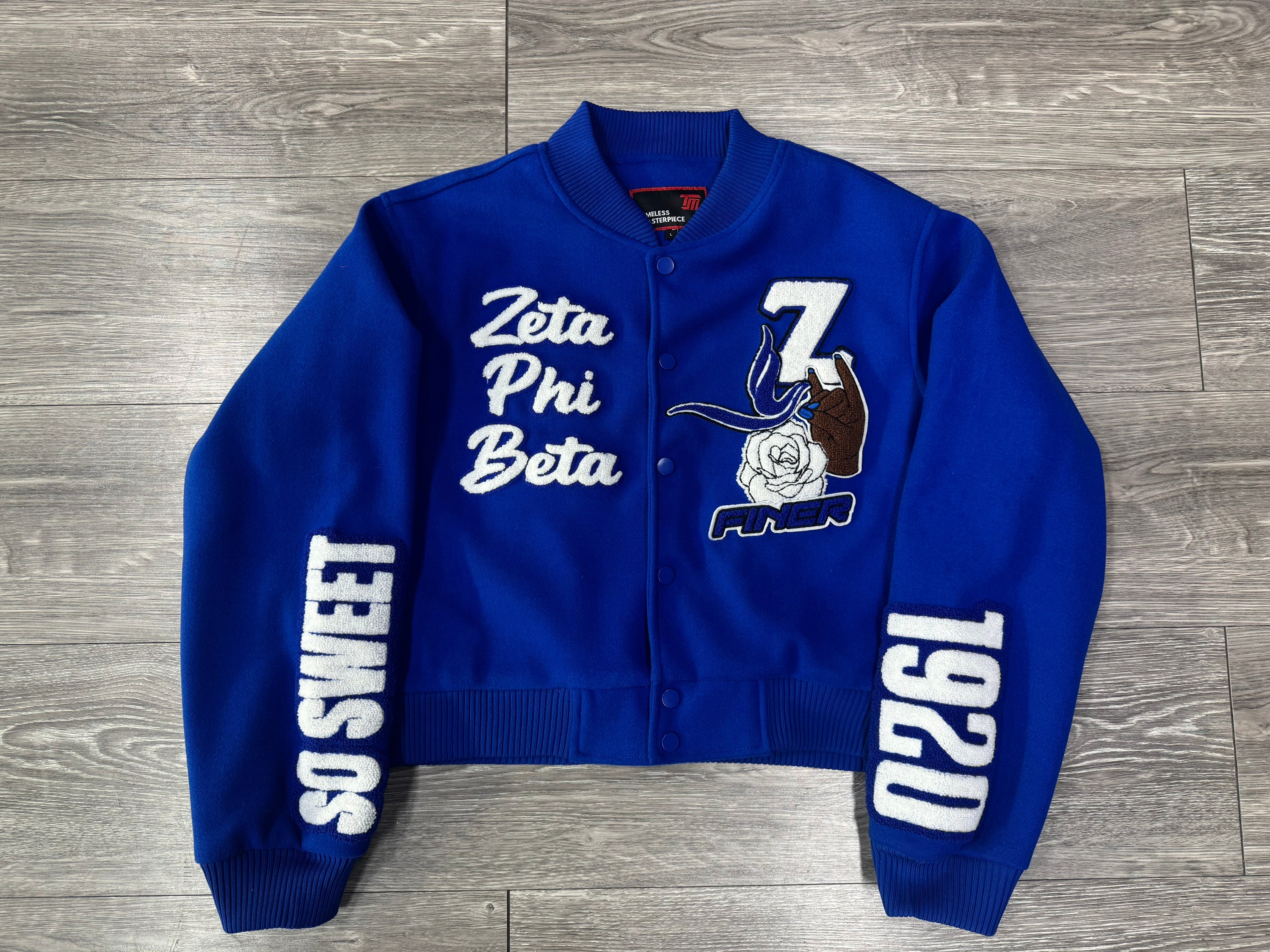 Zeta Phi Beta Royal Blue Graffiti Wool Crop Jacket