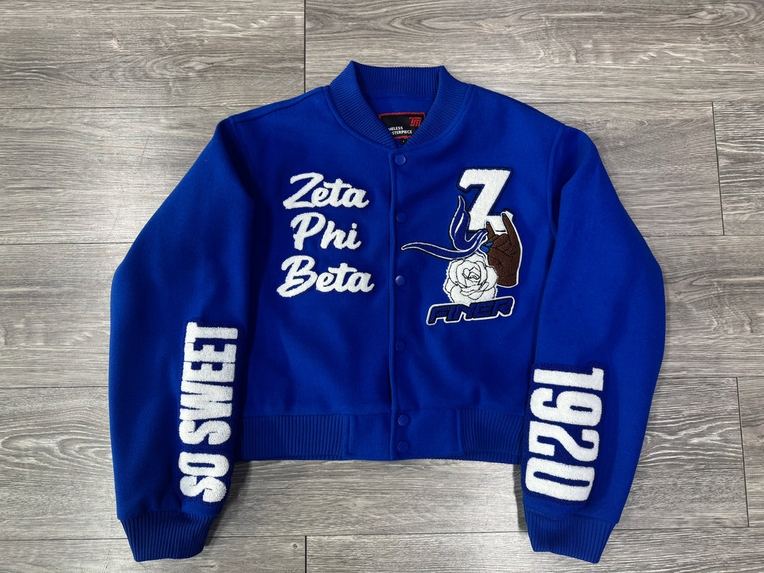 Royal Blue Graffiti Zeta Phi Beta Wool Crop Jacket