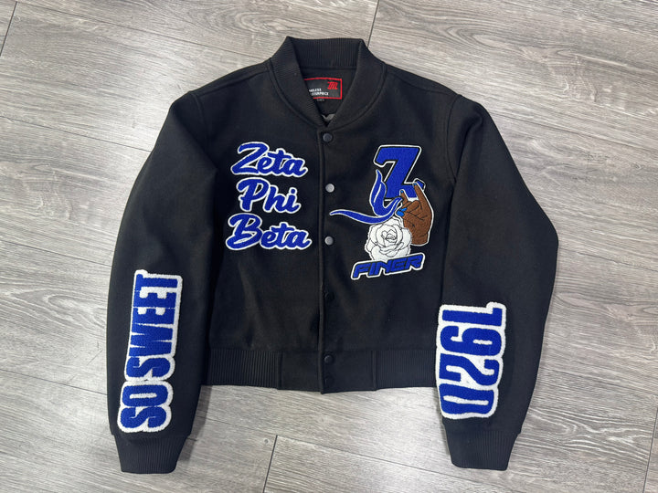 Black Graffiti Zeta Phi Beta Wool Crop Jacket