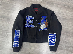 Zeta Phi Beta Black Graffiti Wool Crop Jacket