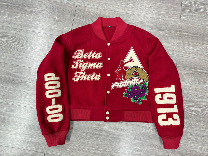 PRE-ORDER: Cropped Crimson Delta Sigma Theta Wool Jacket-Graffiti Style