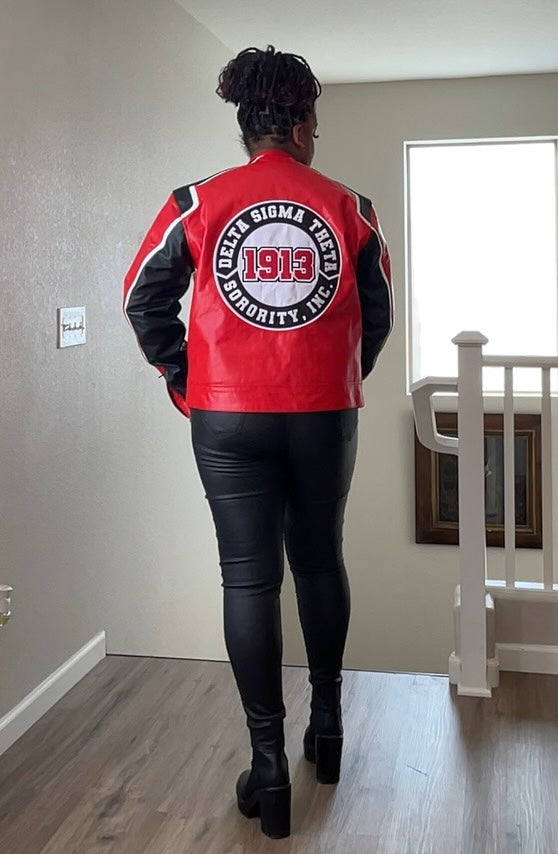 Delta Sigma Theta Leather Biker Jacket