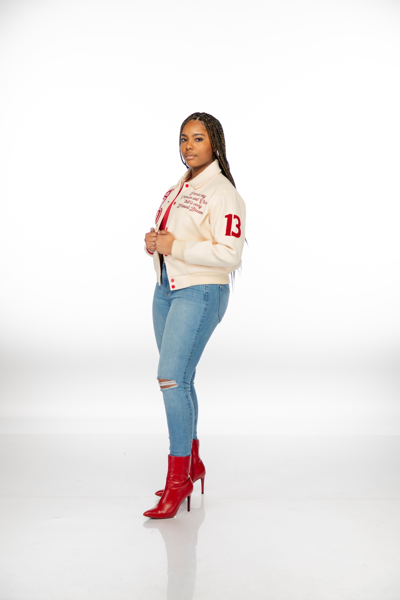 Delta Sigma Theta Cream Wool Semi-Crop Varsity Jacket