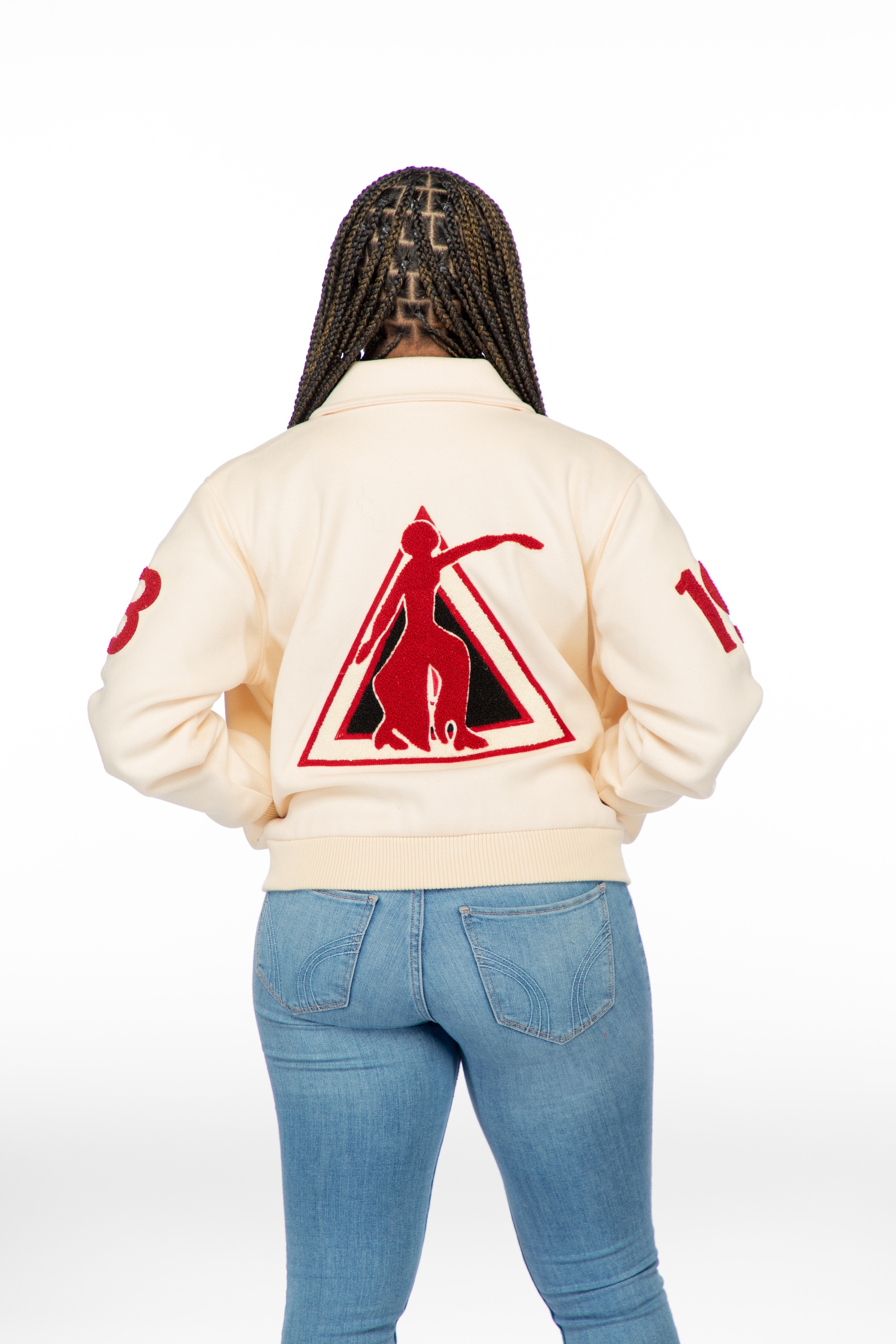 Delta Sigma Theta Cream Wool Semi-Crop Varsity Jacket