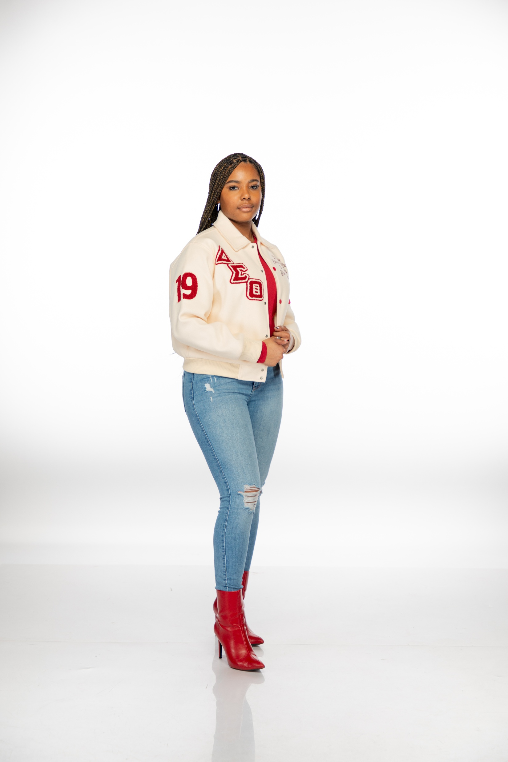 Delta Sigma Theta Cream Wool Semi-Crop Varsity Jacket