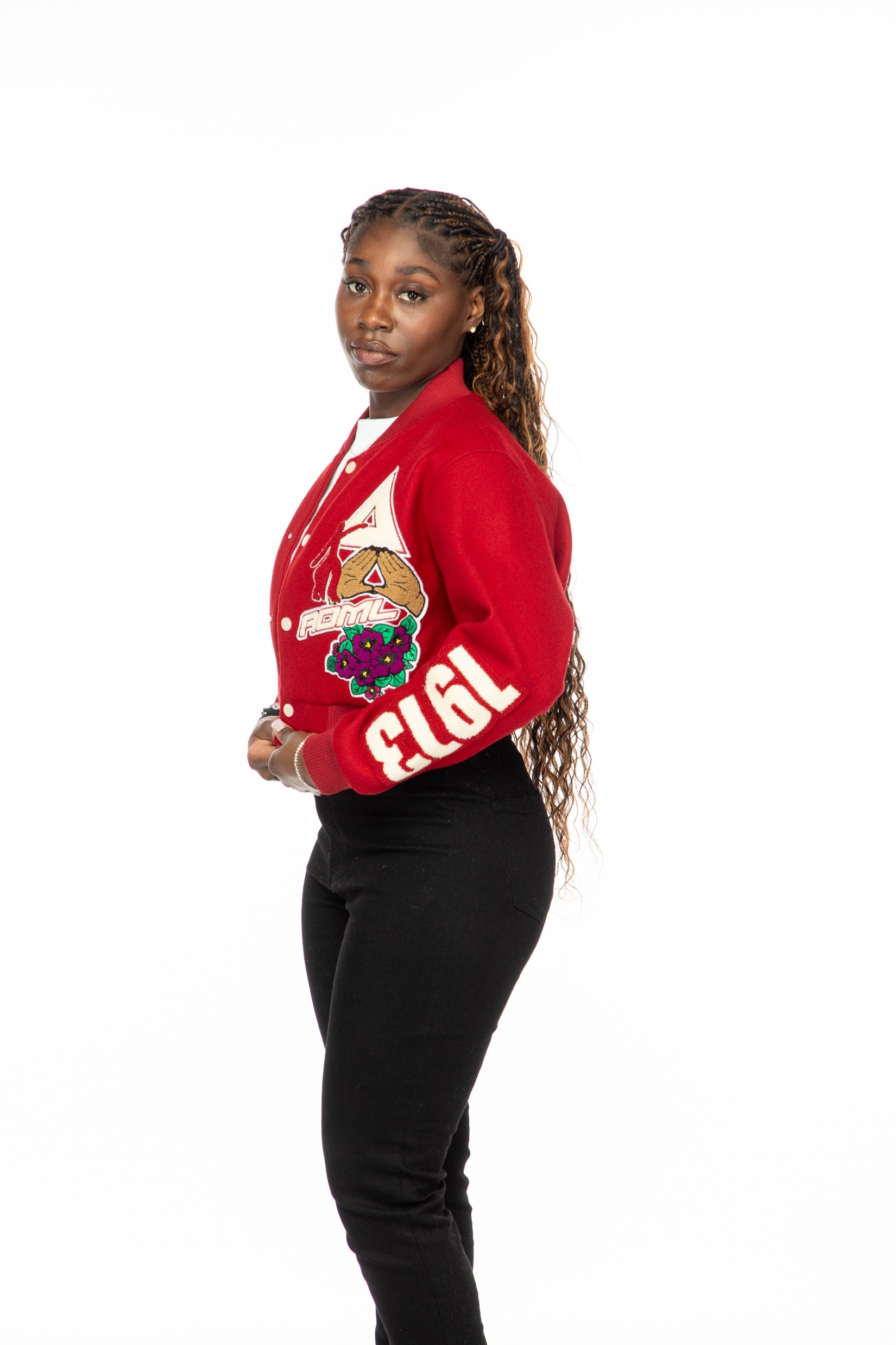 Delta Sigma Theta Crimson Graffiti Wool Crop Jacket