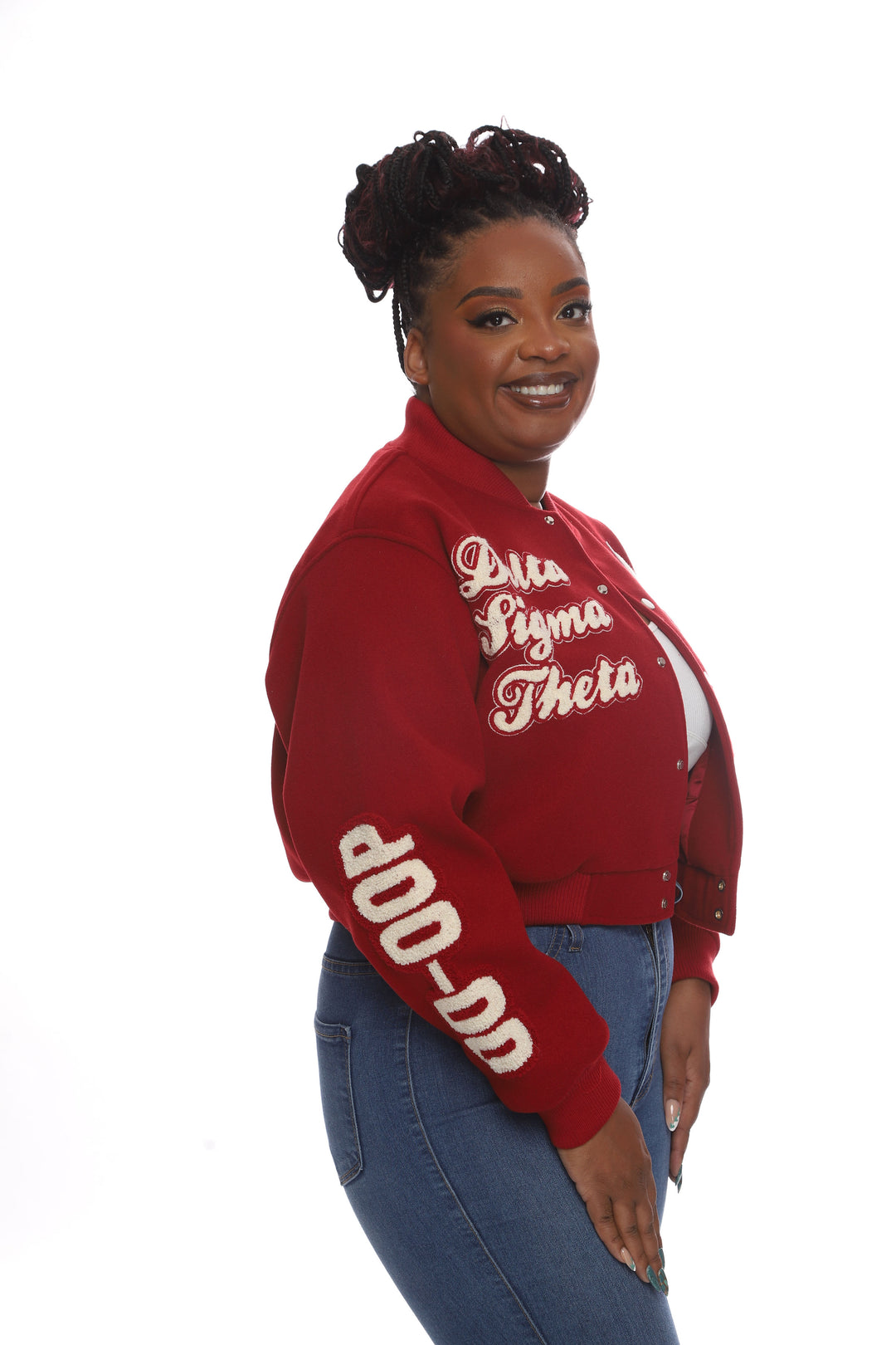 PRE-ORDER: Cropped Crimson Delta Sigma Theta Wool Jacket-Graffiti Style