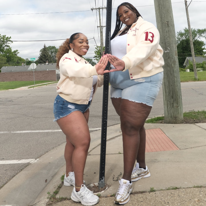 Cream Wool Delta Sigma Theta Semi-Crop Varsity Jacket
