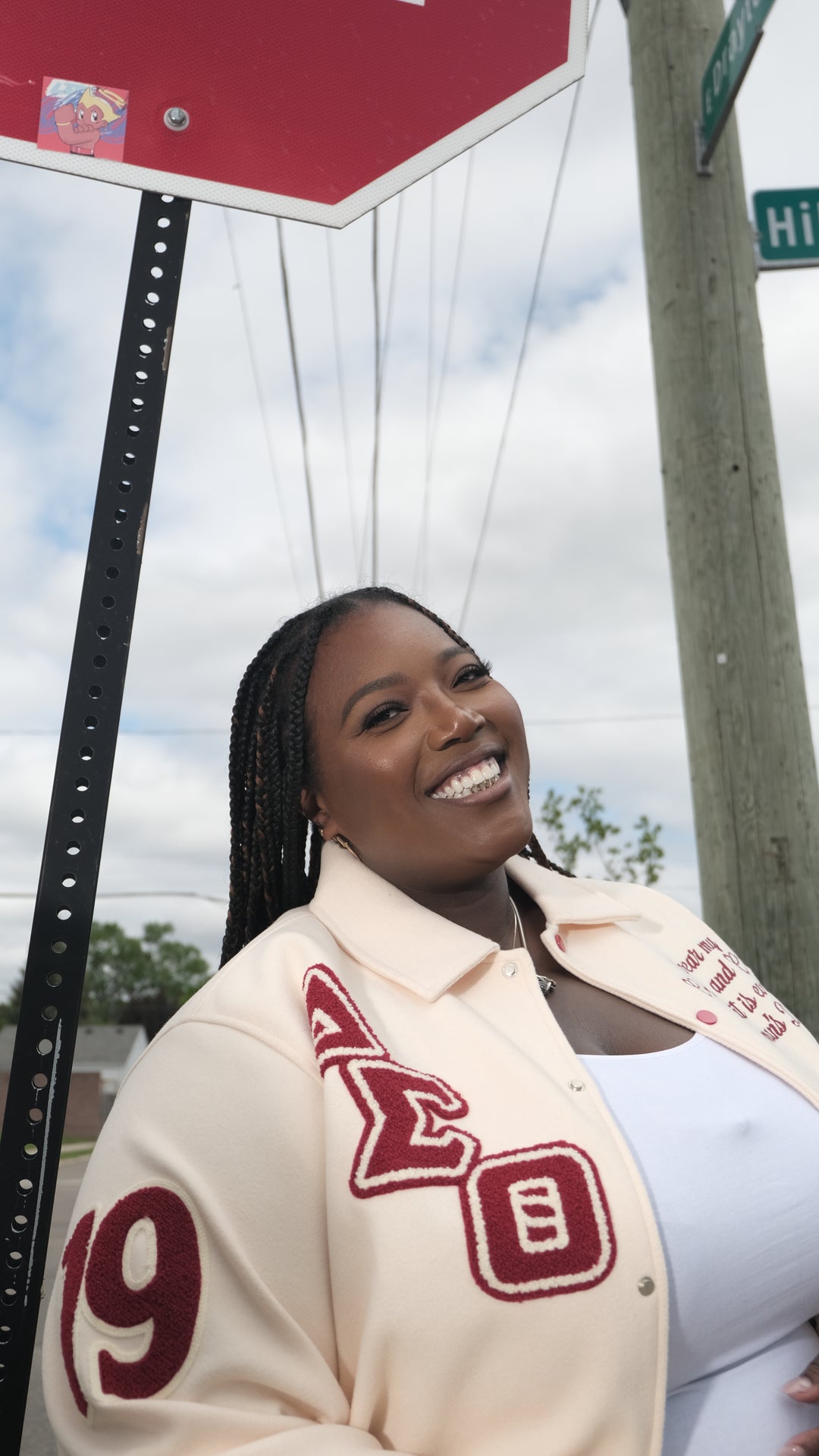 Cream Wool Delta Sigma Theta Semi-Crop Varsity Jacket