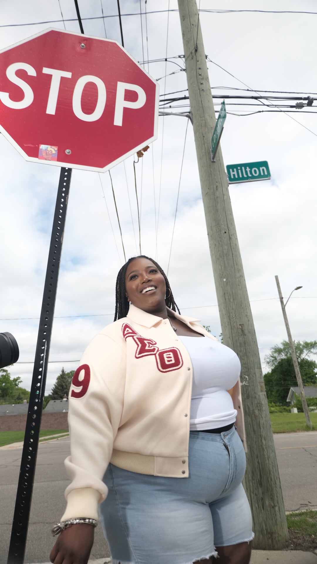 Cream Wool Delta Sigma Theta Semi-Crop Varsity Jacket