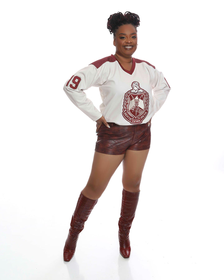 Crimson and Cream Delta Sigma Theta Embroidery Hockey Jersey (4XL ONLY)-Final Sale