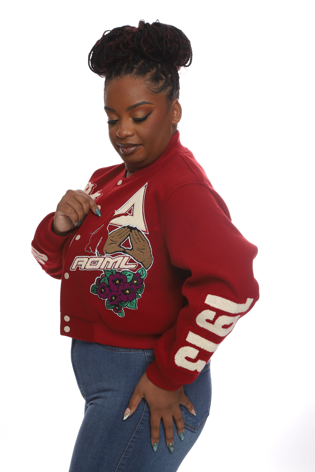 PRE-ORDER: Cropped Crimson Delta Sigma Theta Wool Jacket-Graffiti Style