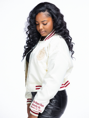Delta Sigma Theta Cream Monochromatic Satin Bomber Jacket