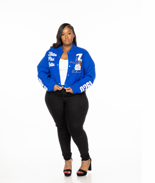 Zeta Phi Beta Royal Blue Graffiti Wool Crop Jacket
