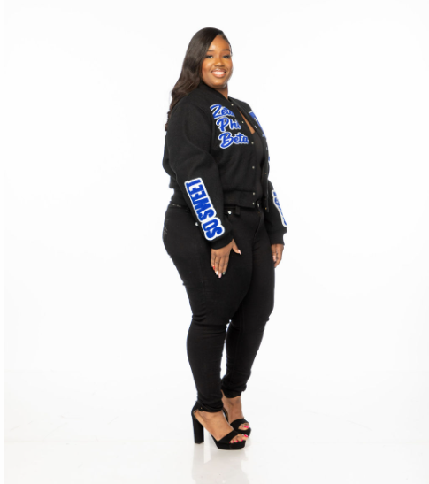 Zeta Phi Beta Black Graffiti Wool Crop Jacket