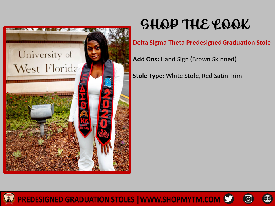 Delta Sigma Theta Custom Predesigned Graduation Stole w/ Garment Care Bag