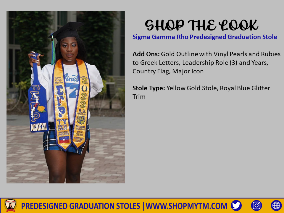 Sigma Gamma Rho Custom Predesigned Graduation Stole w/ Garment Care Bag