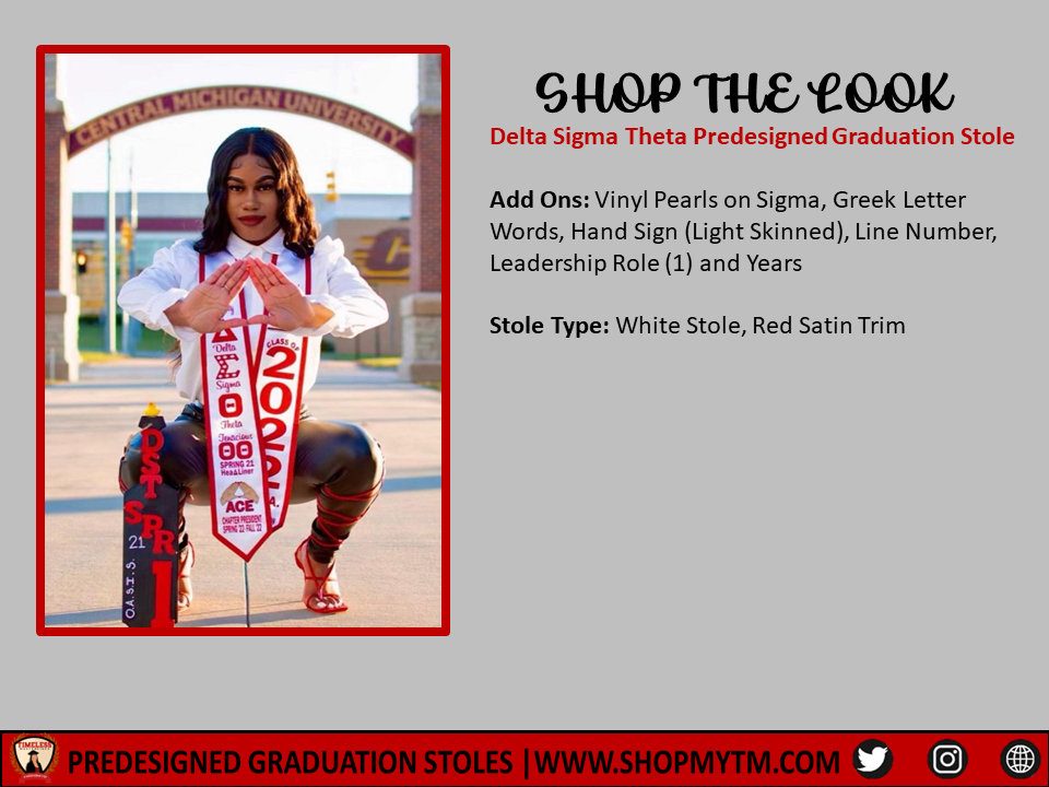 Delta Sigma Theta Custom Predesigned Graduation Stole w/ Garment Care Bag