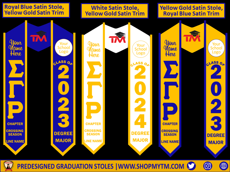 Sigma Gamma Rho Custom Predesigned Graduation Stole w/ Garment Care Bag