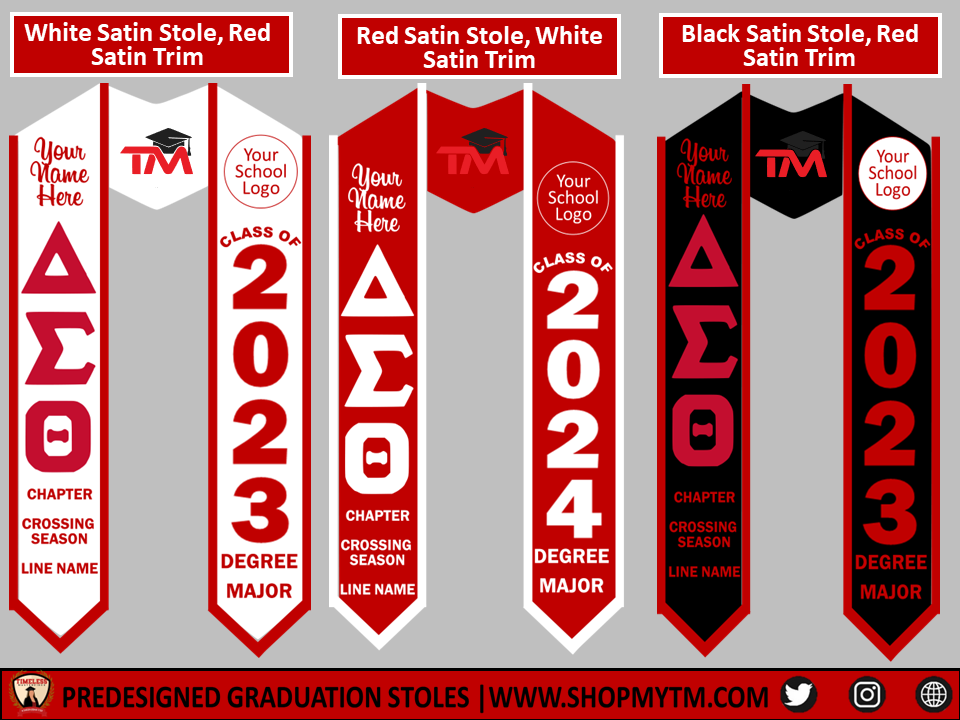 Delta Sigma Theta Custom Predesigned Graduation Stole w/ Garment Care Bag