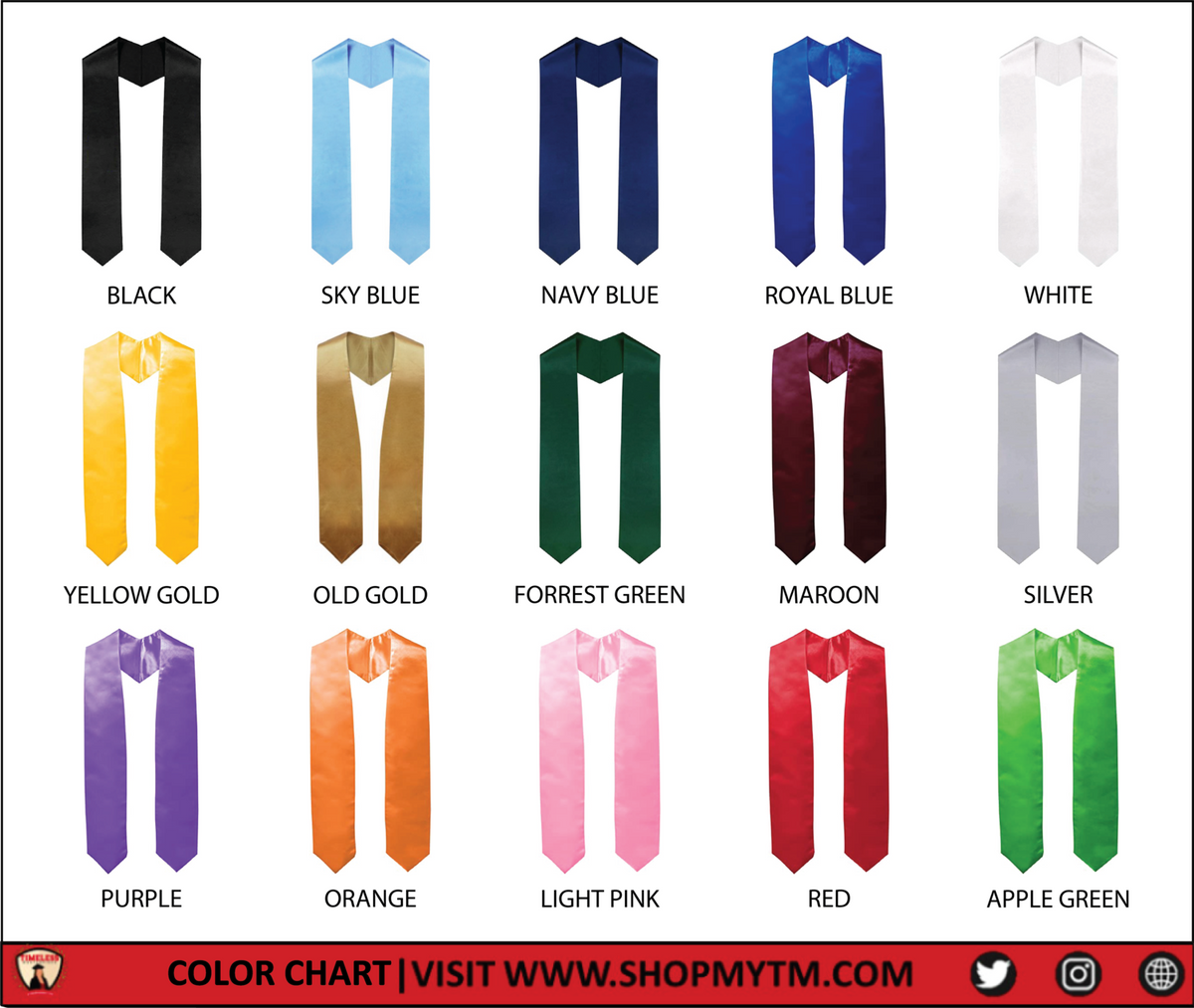 PLAIN 72" Graduation Satin Stole, Satin Trim